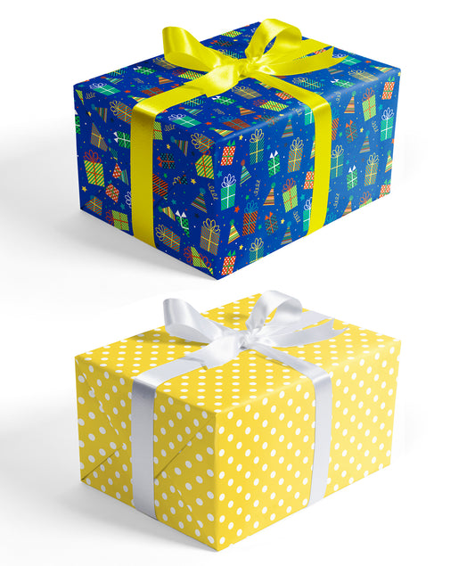 Birthday Gift Blue Wrapping Paper with Yellow Polka Dot Packing Paper Supply Wrapaholic