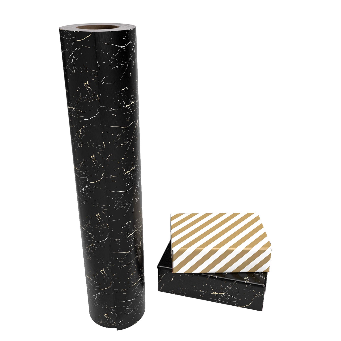 Black & Gold Marble Wrapping Paper with Gold Stripe Jumbo Roll Wholesale