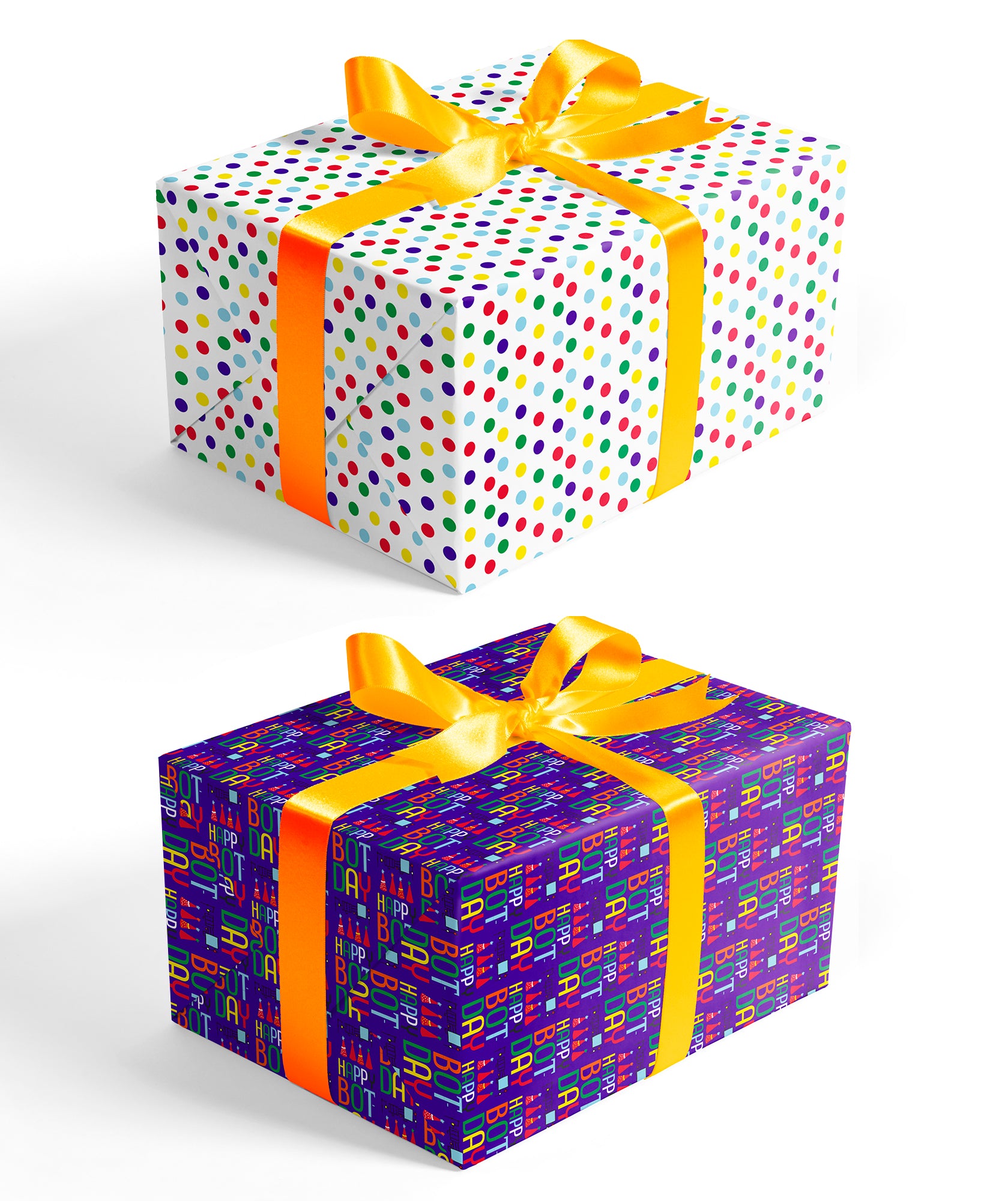 Bot Purple Boy's Birthday Wrapping Paper with Colorful Polka Dot Packing Paper Supply Wrapaholic