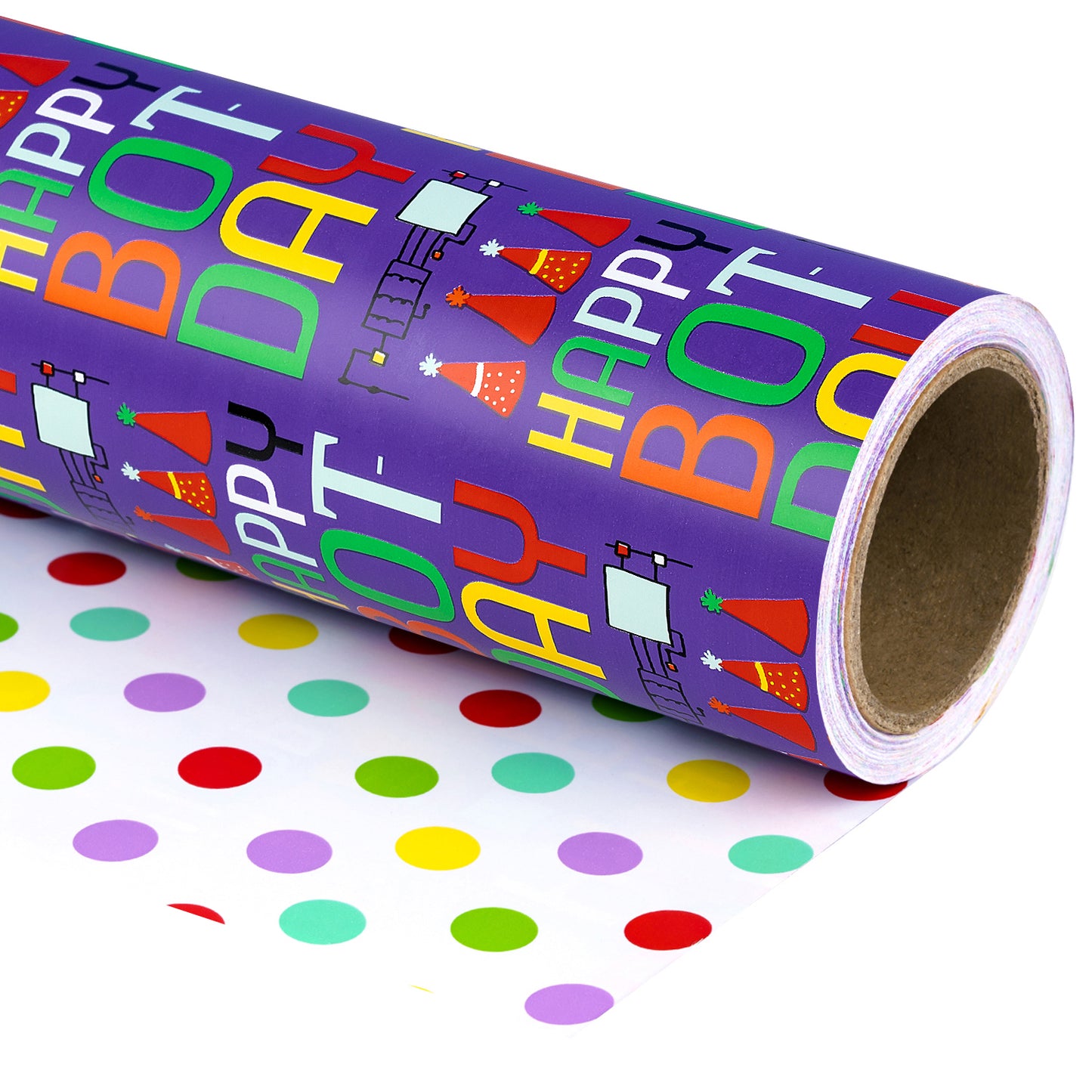 Bot Purple Boy's Birthday Wrapping Paper with Colorful Polka Dot Packing Paper Supply Wrapaholic