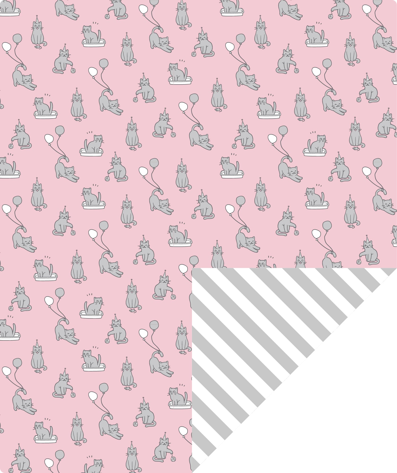 Cat Birthday Pink Wrapping Paper wtih Gray Stripe Packing Paper Supply Wrapaholic