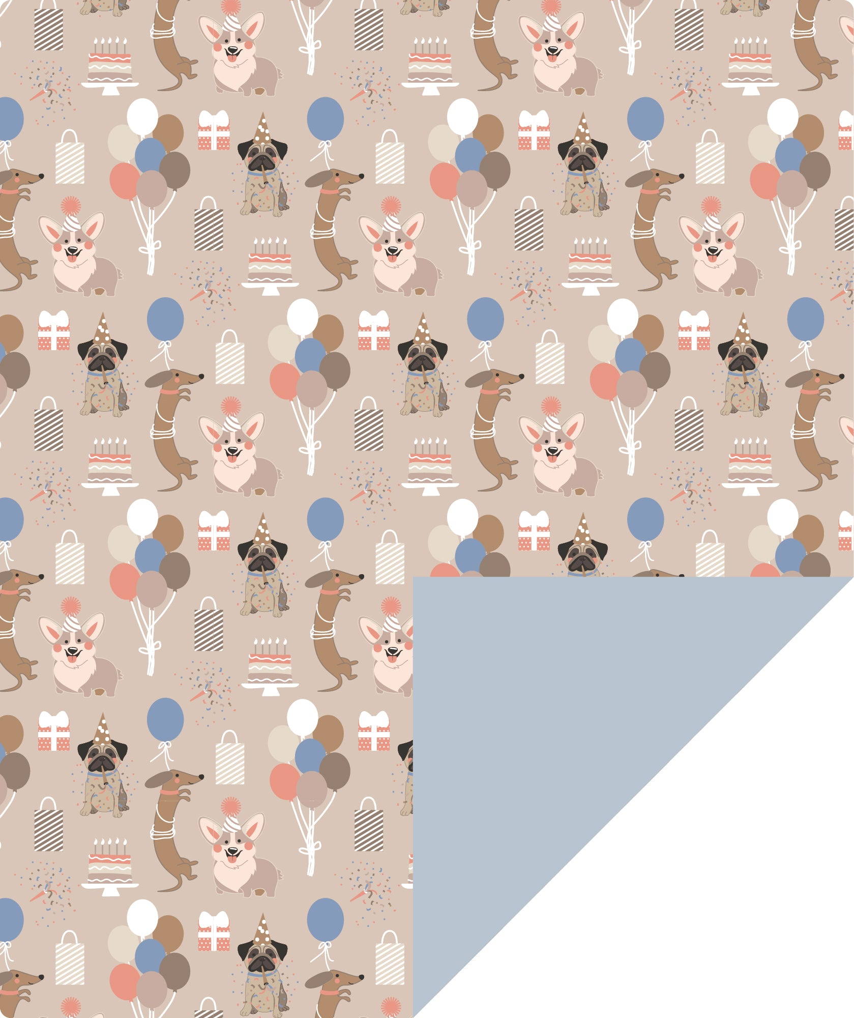 Cat & Dog Birthday Wrapping Paper with Light Blue Color Packing Paper Supply Wrapaholic