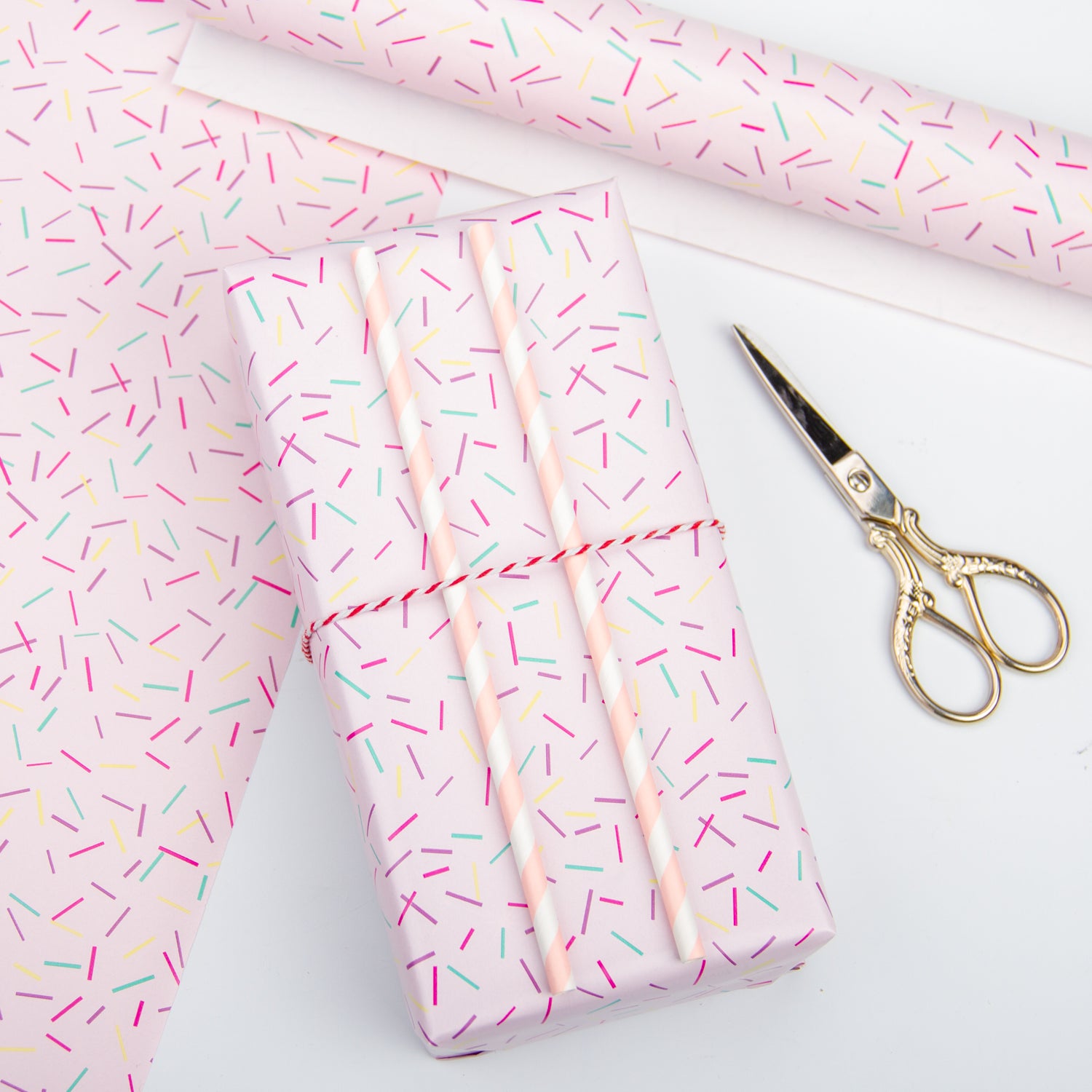 Confetti Pink Wrapping Paper wtih Green Color Packing Paper Supply Wrapaholic