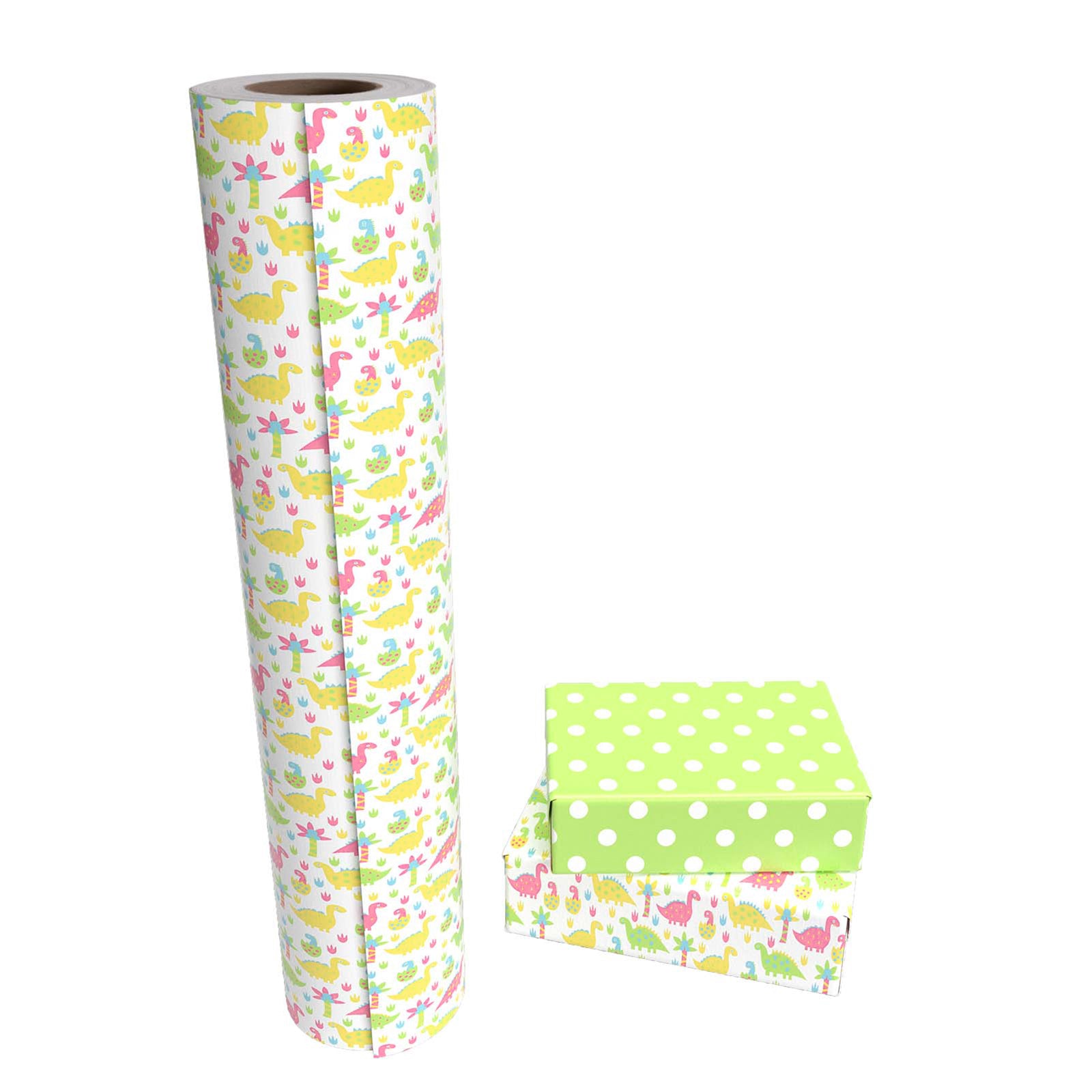 Cute Baby Dino Wrapping Paper with Green Polka Dot Jumbo Roll Wholesale Wrapaholic