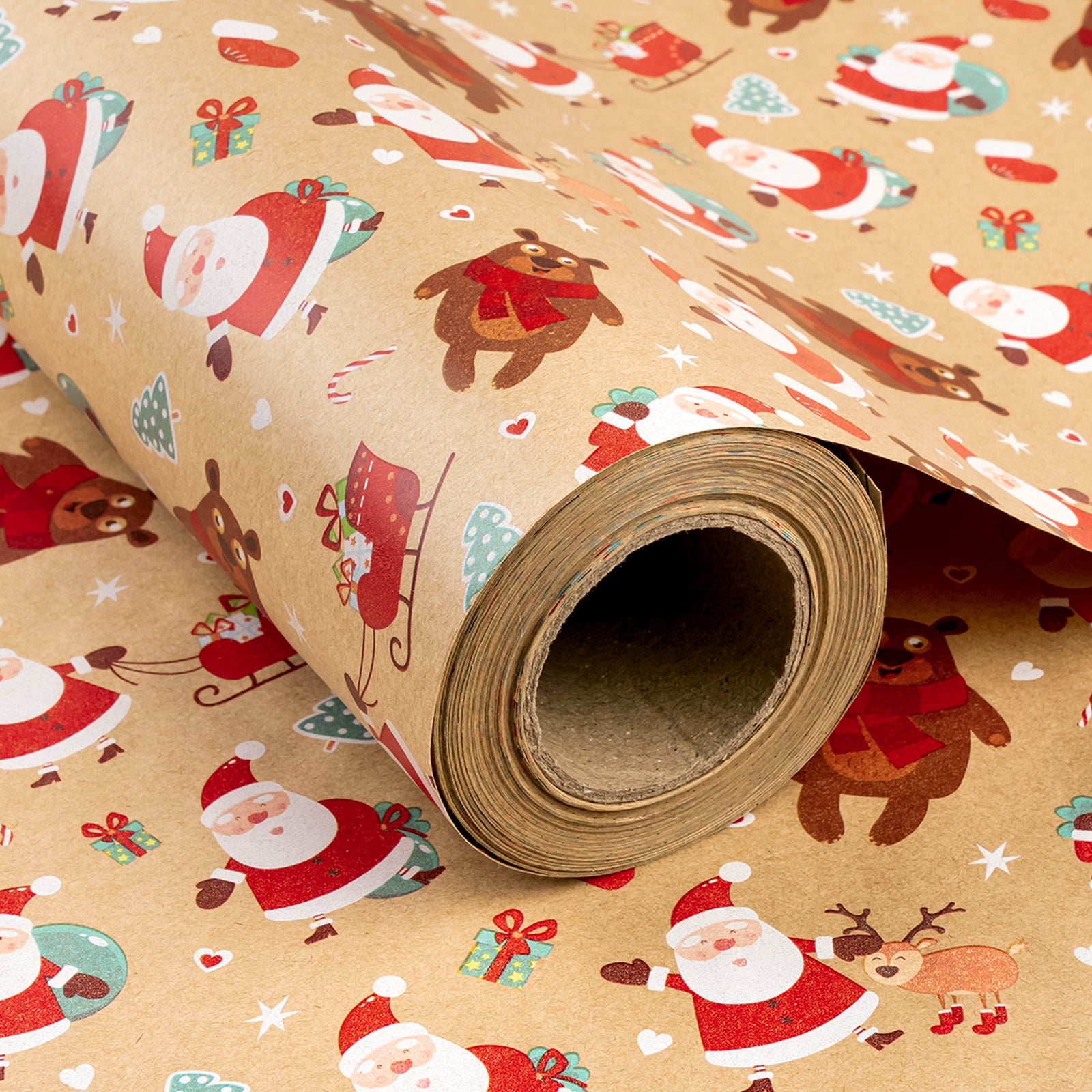 Cute Dancing Santa & Bear Christmas Kraft Wrapping Paper Roll RUSPEPA Wholesale Ream