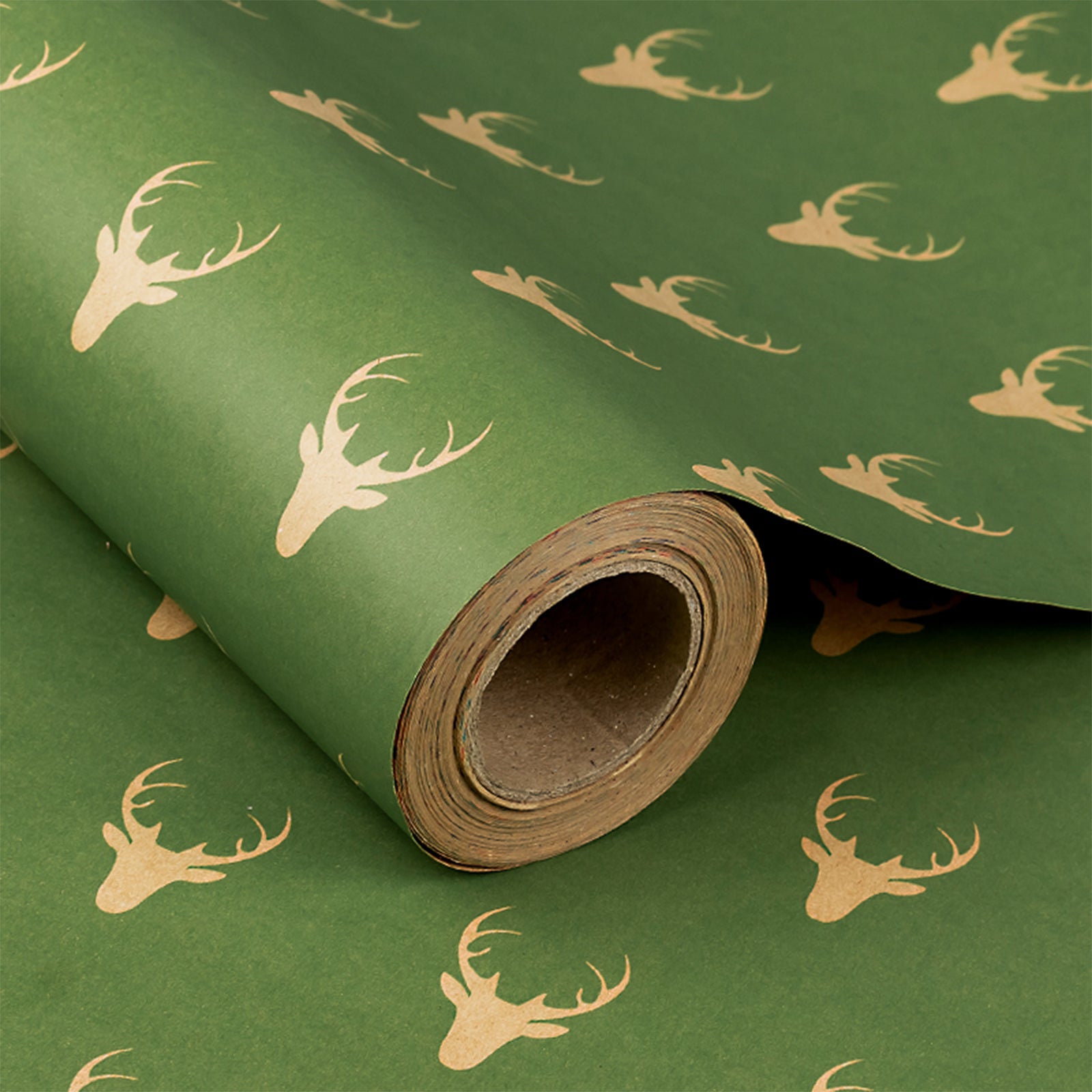 Deer Head on Green Background Christmas Kraft Wrapping Paper Roll RUSPEPA Wholesale Ream