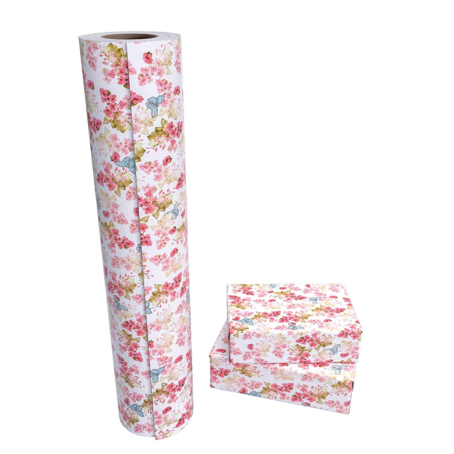 Floral & Butterfly Pink Glitter with Cut Line Jumbo Roll Wholesale