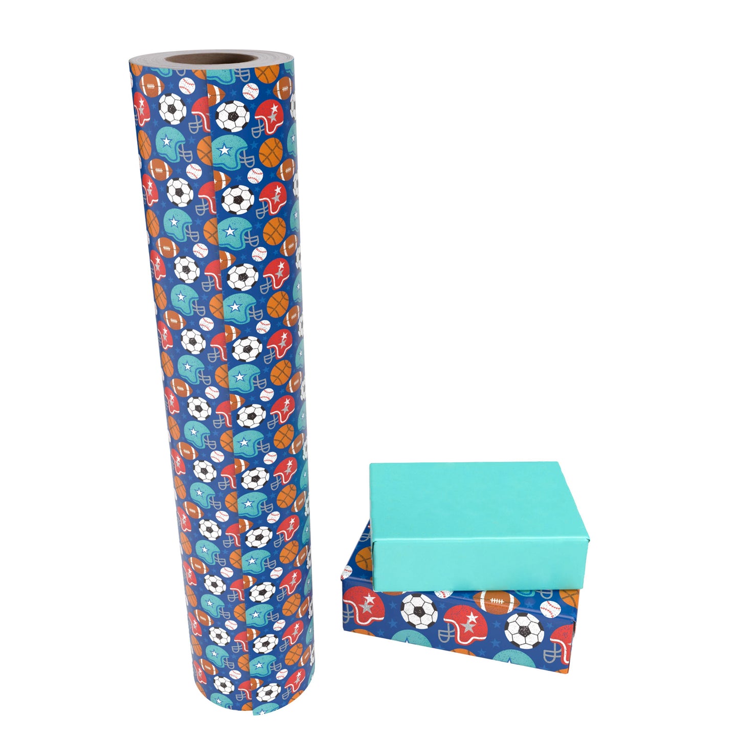 Football Sports Boy's Birthday Wrapping Paper with Teal Color Packing Paper Supply Wrapaholic