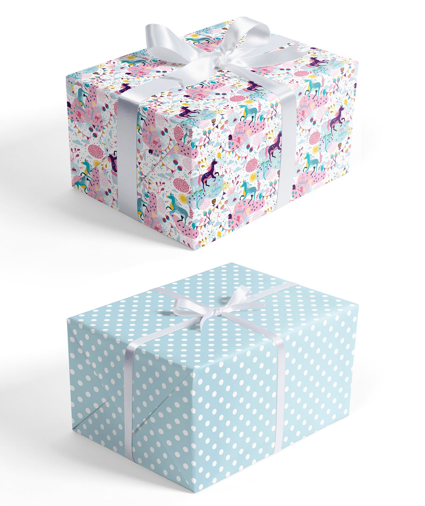 Grace Unicorn Birthday Wrapping Paper with Blue Polka Dot Jumbo Roll Wholesale Wrapaholic