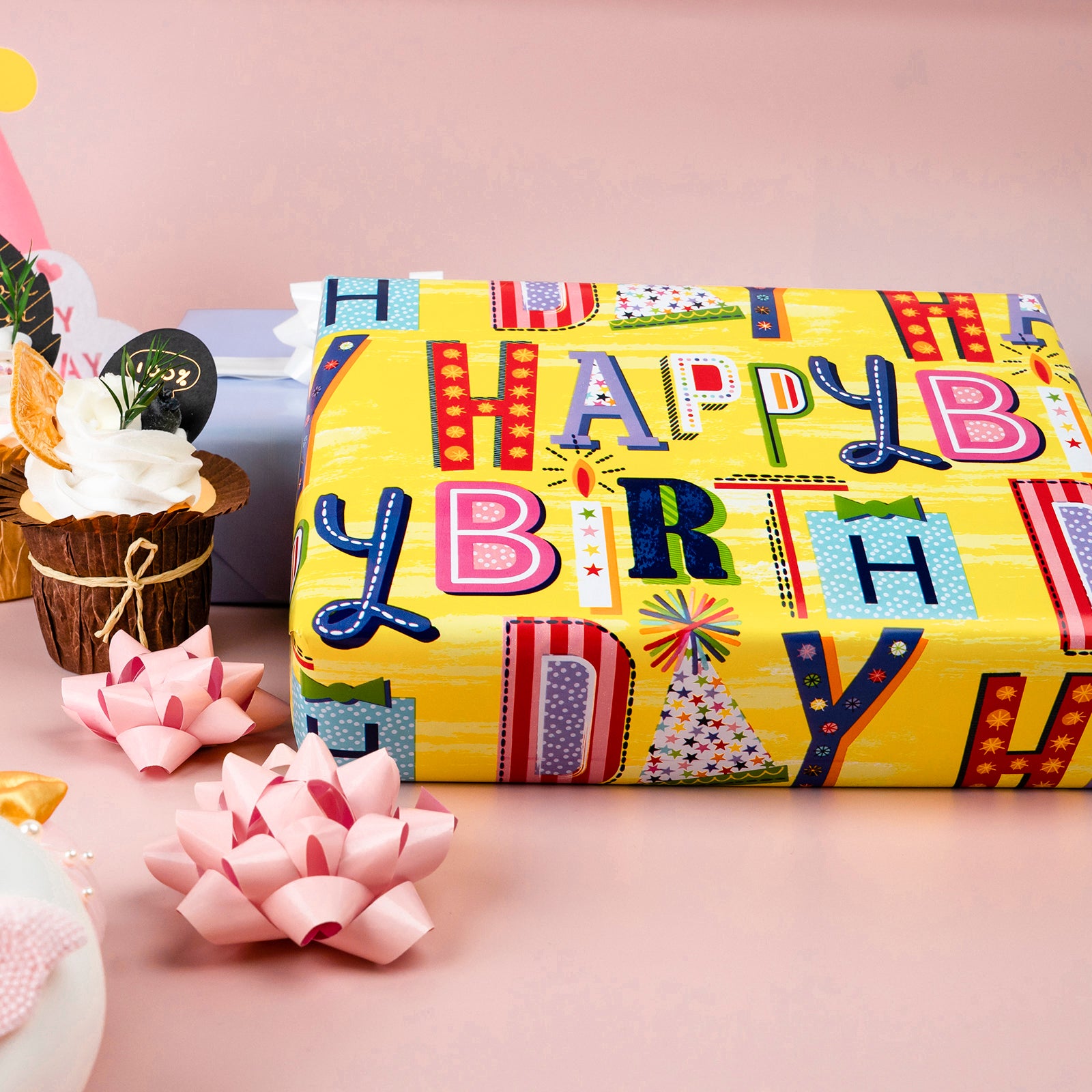 Happy Birthday Wrapping Paper with Lavender Color Jumbo Roll Wholesale Wrapaholic
