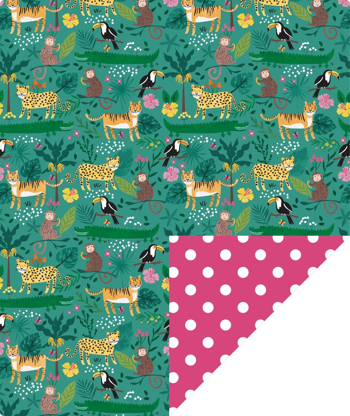 Jungle Kids' Birthday Wrapping Paper with Hot Pink Polka Dot Jumbo Roll Wholesale