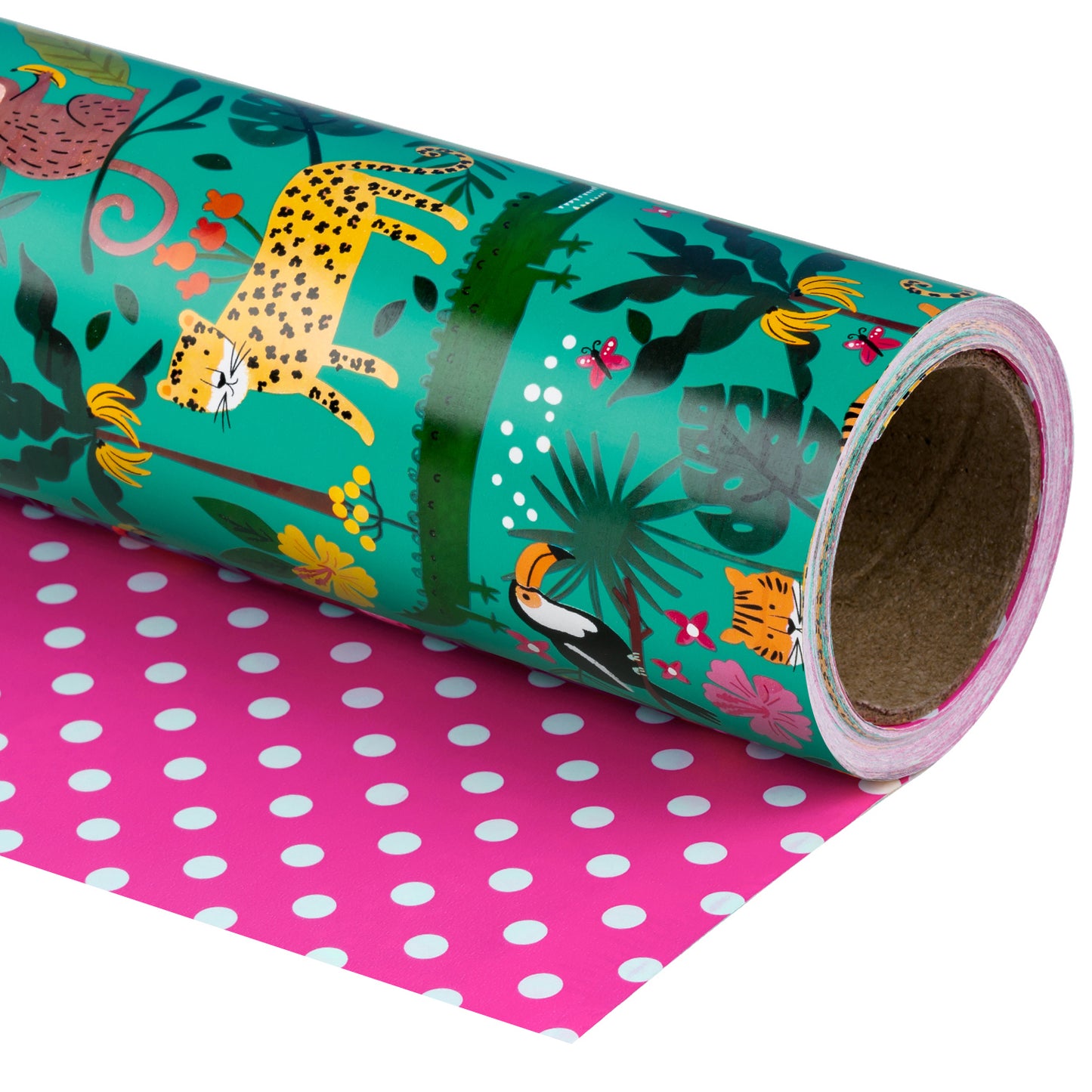Jungle Kids' Birthday Wrapping Paper with Hot Pink Polka Dot Jumbo Roll Wholesale Wrapaholic