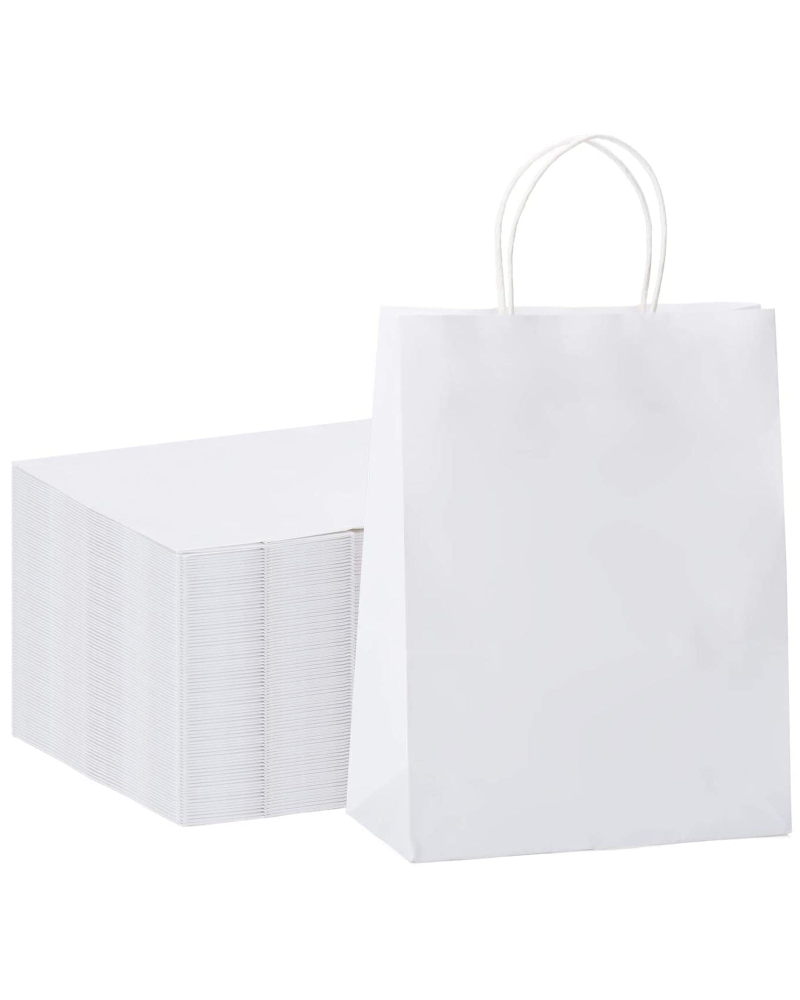 Kraft Paper Gift Bags with Handle 10" x 5" x 13"- White Bulk Pack RUSPEPA