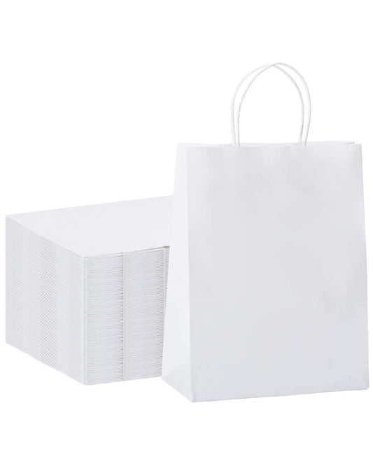 Kraft Paper Gift Bags with Handle 10" x 5" x 13"- White Bulk Pack RUSPEPA