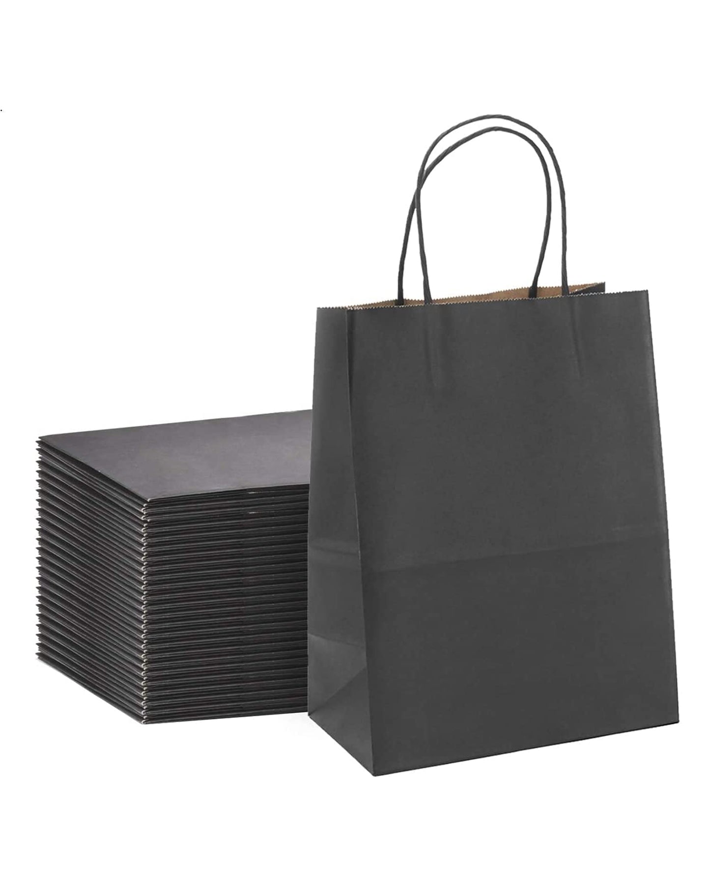 Kraft Paper Gift Bags with Handle 5.8" x 3" x 8" - Black Bulk Pack RUSPEPA
