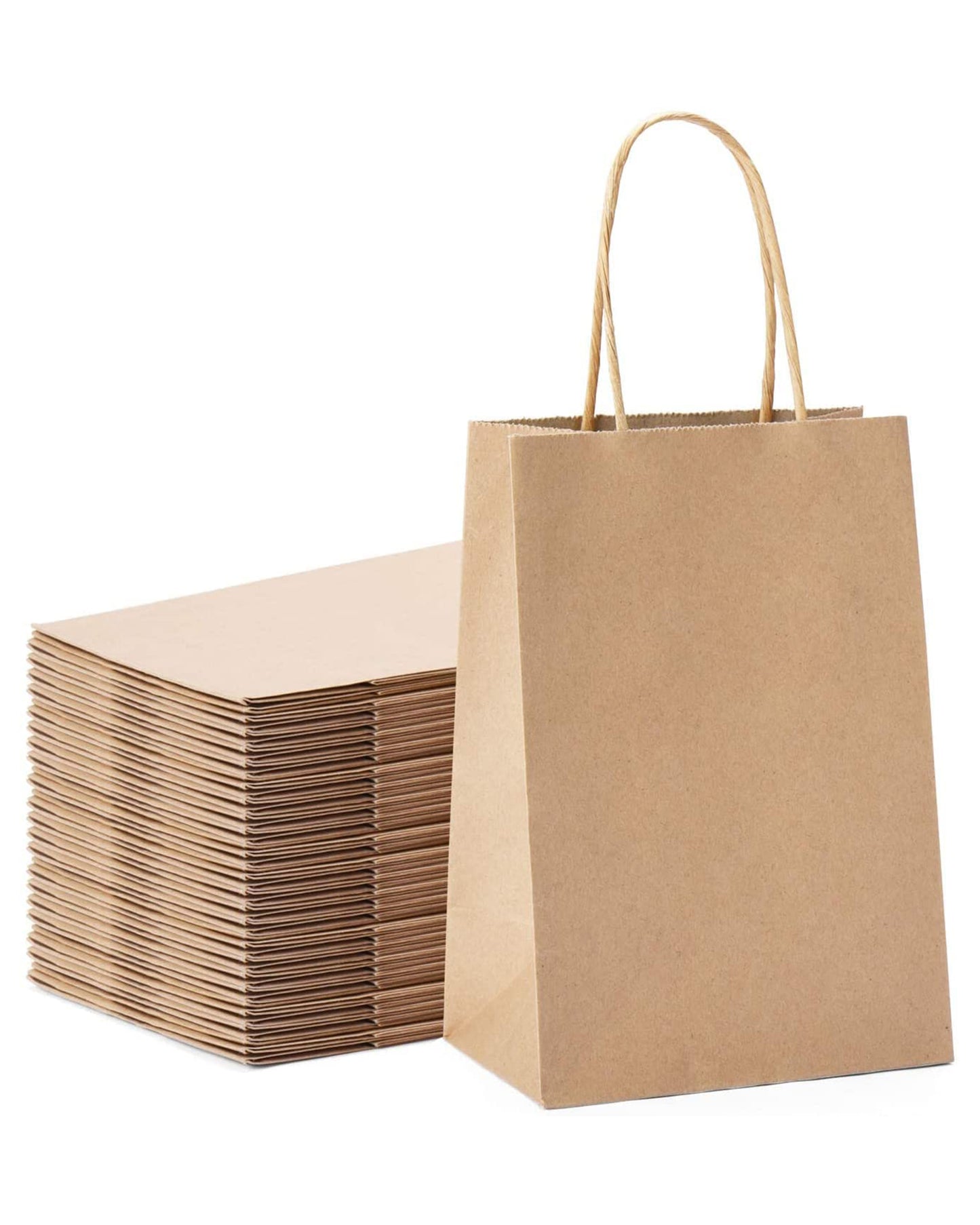 Kraft Paper Gift Bags with Handle 5.8" x 3" x 8" - Brown Bulk Pack RUSPEPA