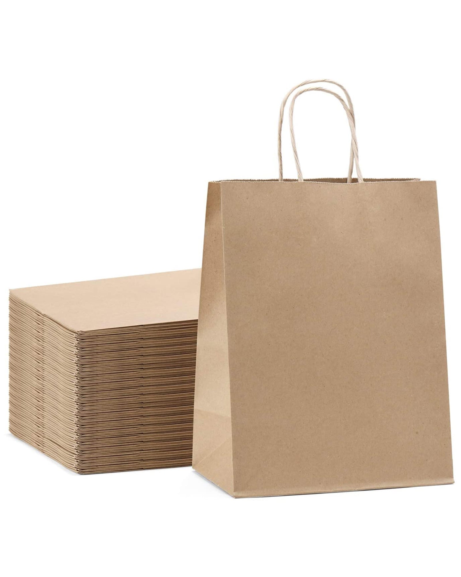 Kraft Paper Gift Bags with Handle 8" x 4" x 10" - Brown Bulk Pack RUSPEPA