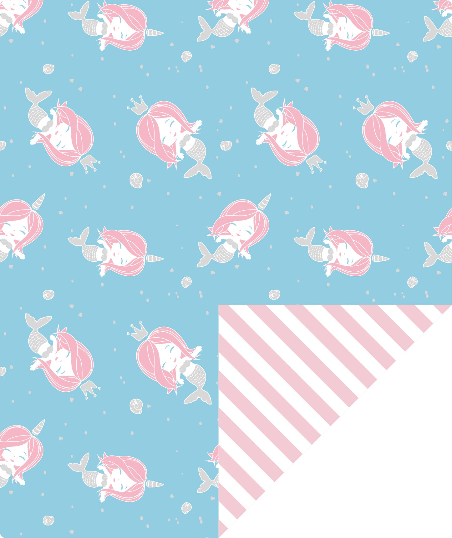 Little Mermaid Blue Wrapping Paper with Pink Stripe Packing Paper Supply Wrapaholic