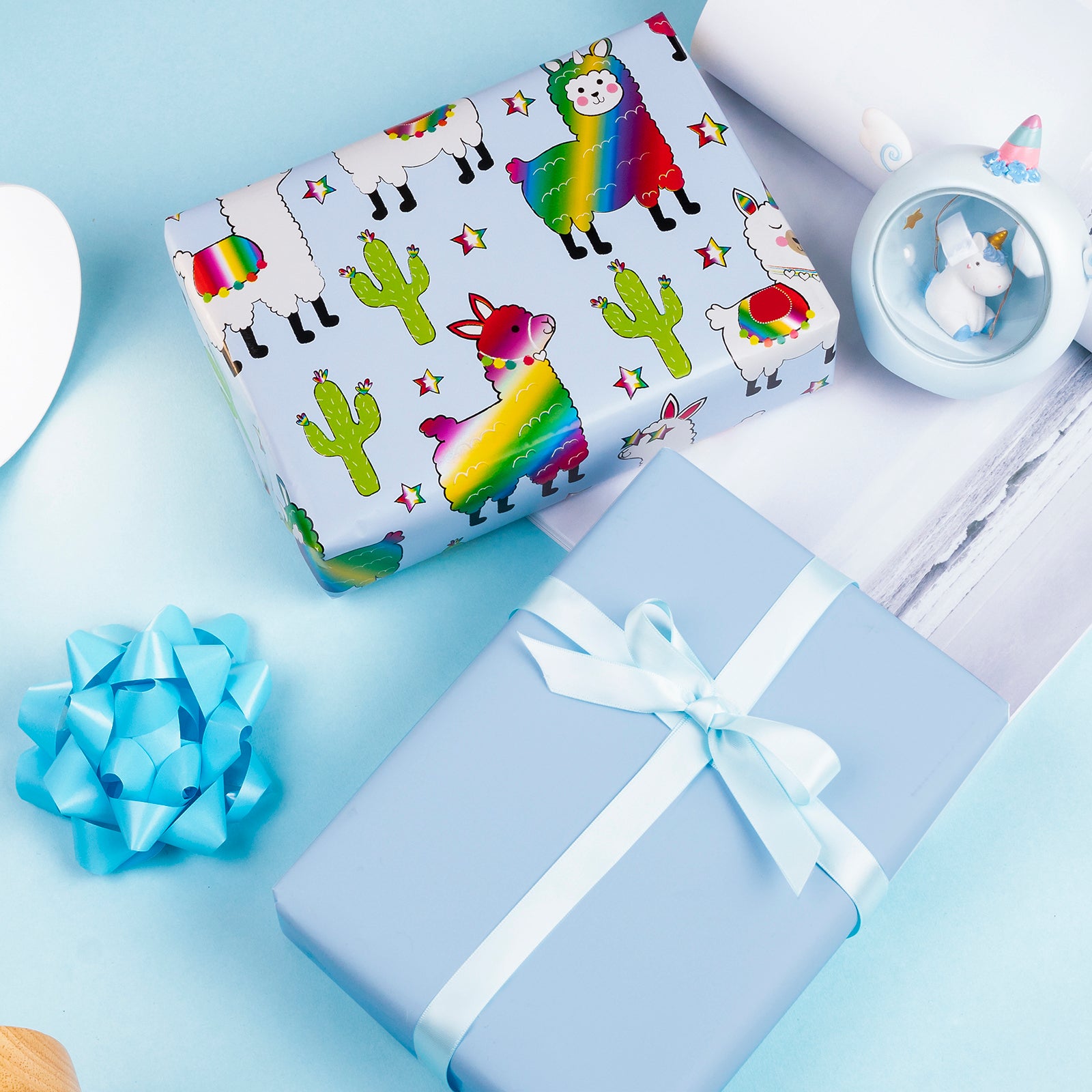 Llama Foil Wrapping Paper with Light Blue Color Packing Paper Supply Wrapaholic