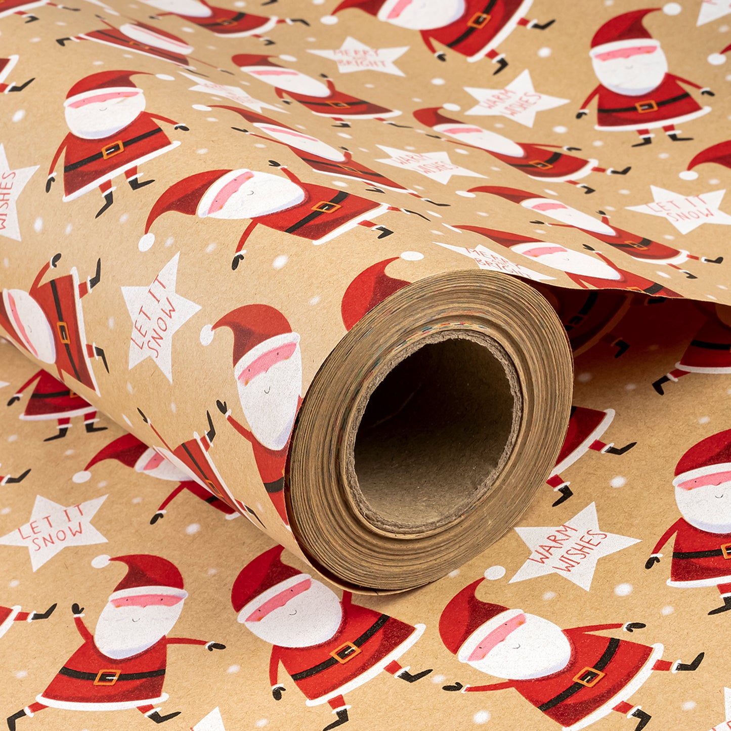 Merry & Bright Santa Christmas Kraft Wrapping Paper Roll RUSPEPA Wholesale Ream