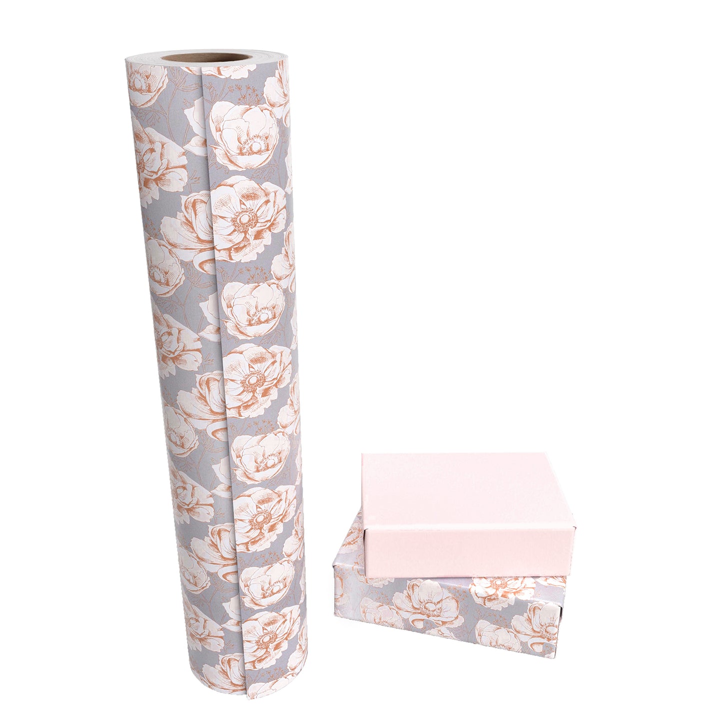 Peony in Silver Color Wrapping Paper with Pink Color Jumbo Roll Wholesale Wrapaholic
