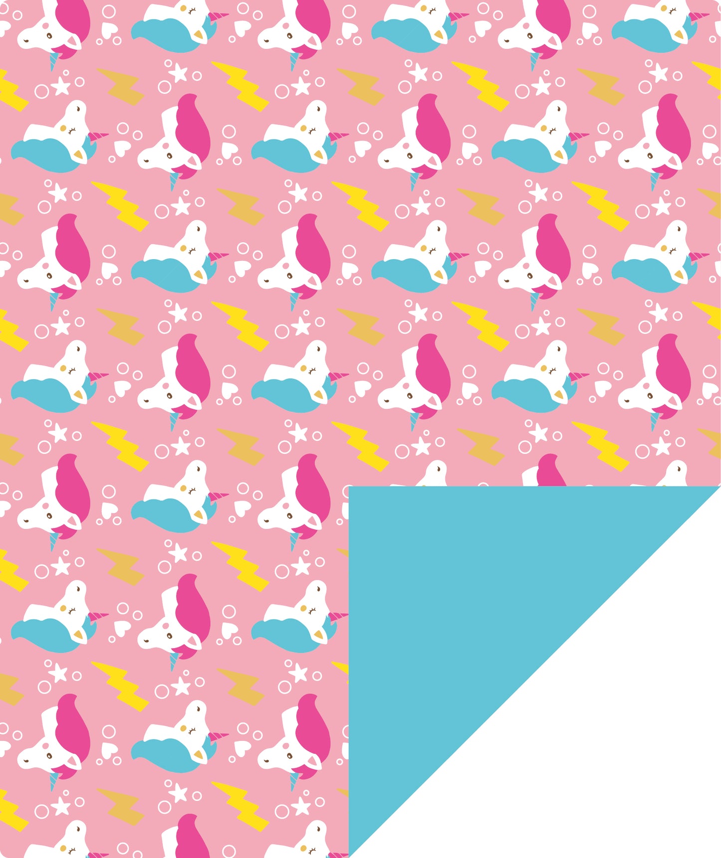 Pink Flash Unicorn Girl's Birthday Wrapping Paper with Sky Blue Jumbo Roll Wholesale Wrapaholic