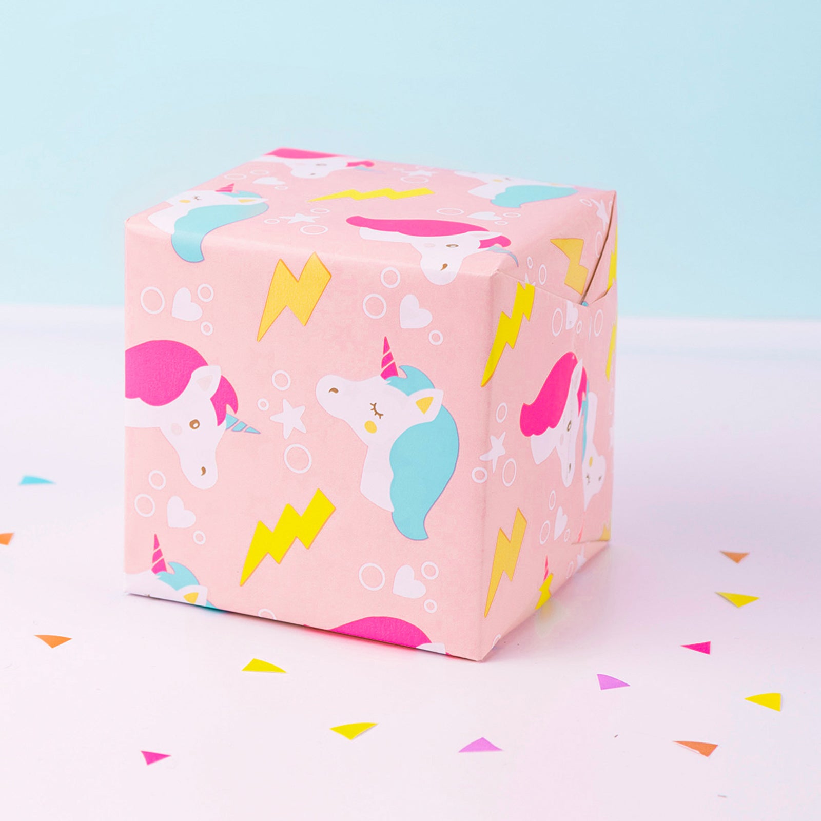 Pink Flash Unicorn Girl's Birthday Wrapping Paper with Sky Blue Jumbo Roll Wholesale Wrapaholic