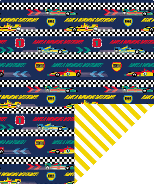 Racing Cars Boy's Birthday Wrapping Paper wtih Yellow Stripe Packing Paper Supply Wrapaholic