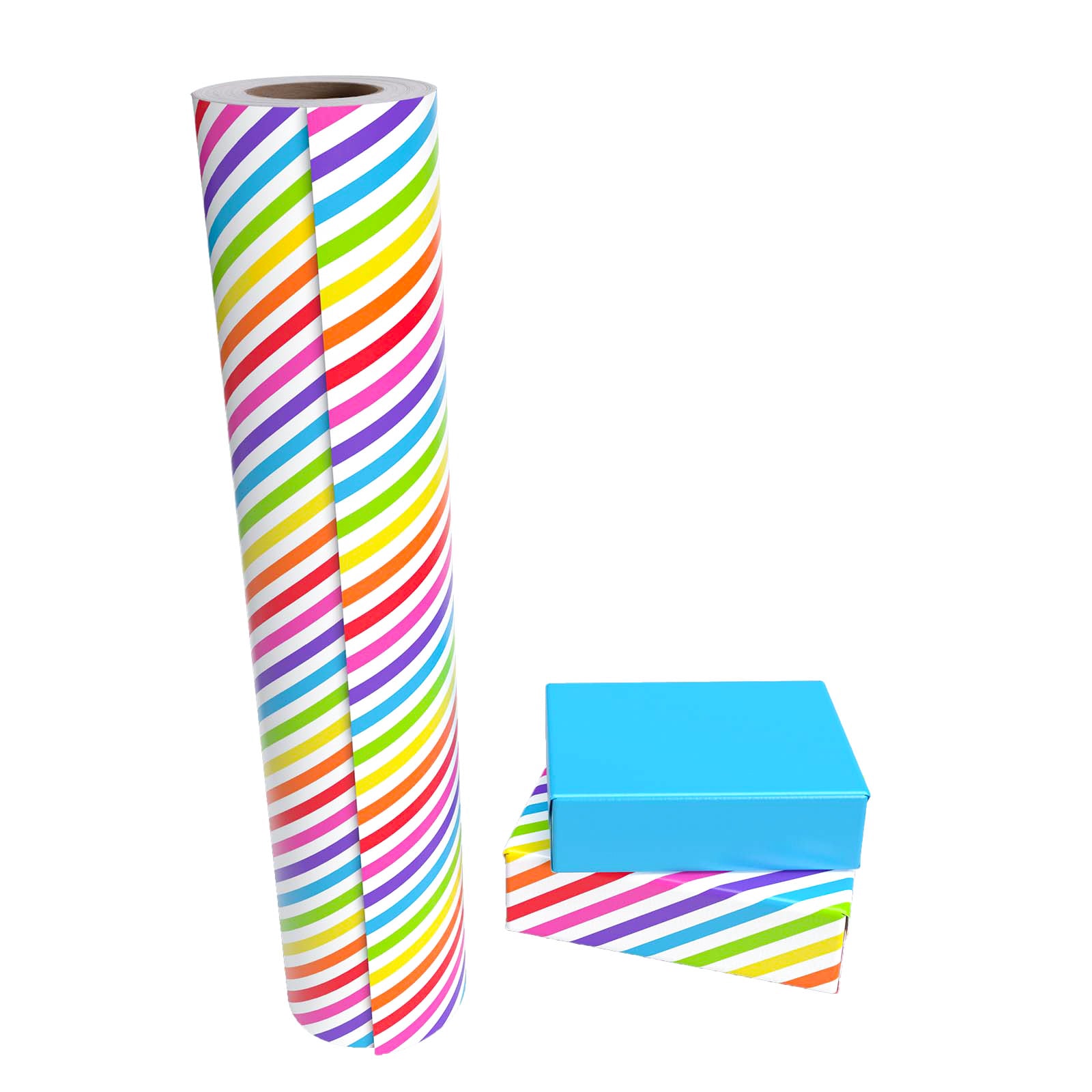 Rainbow Stripe Wrapping Paper with Sky Blue Color Jumbo Roll Wholesale Wrapaholic