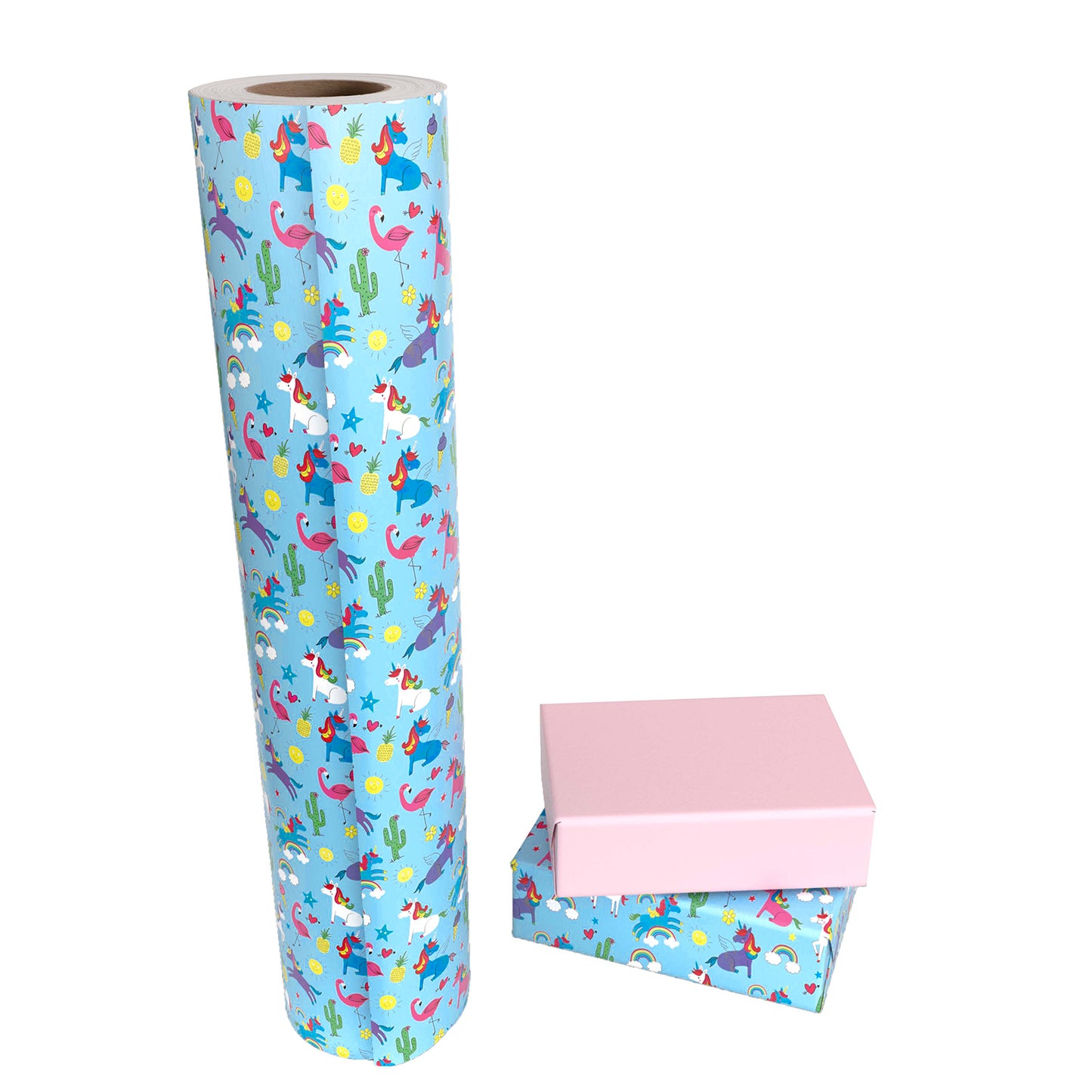 Rainbow Unicorn Flamingo Wrapping Paper with Pink Color Jumbo Roll Wholesale Wrapaholic