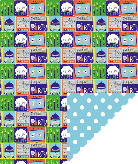 Robot Birthday Wrapping Paper wtih Blue Polka Dot Packing Paper Supply Wrapaholic