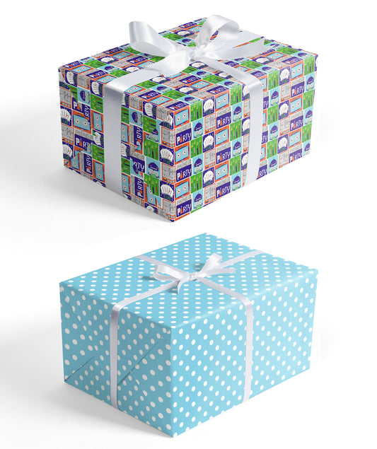 Robot Birthday Wrapping Paper wtih Blue Polka Dot Packing Paper Supply Wrapaholic