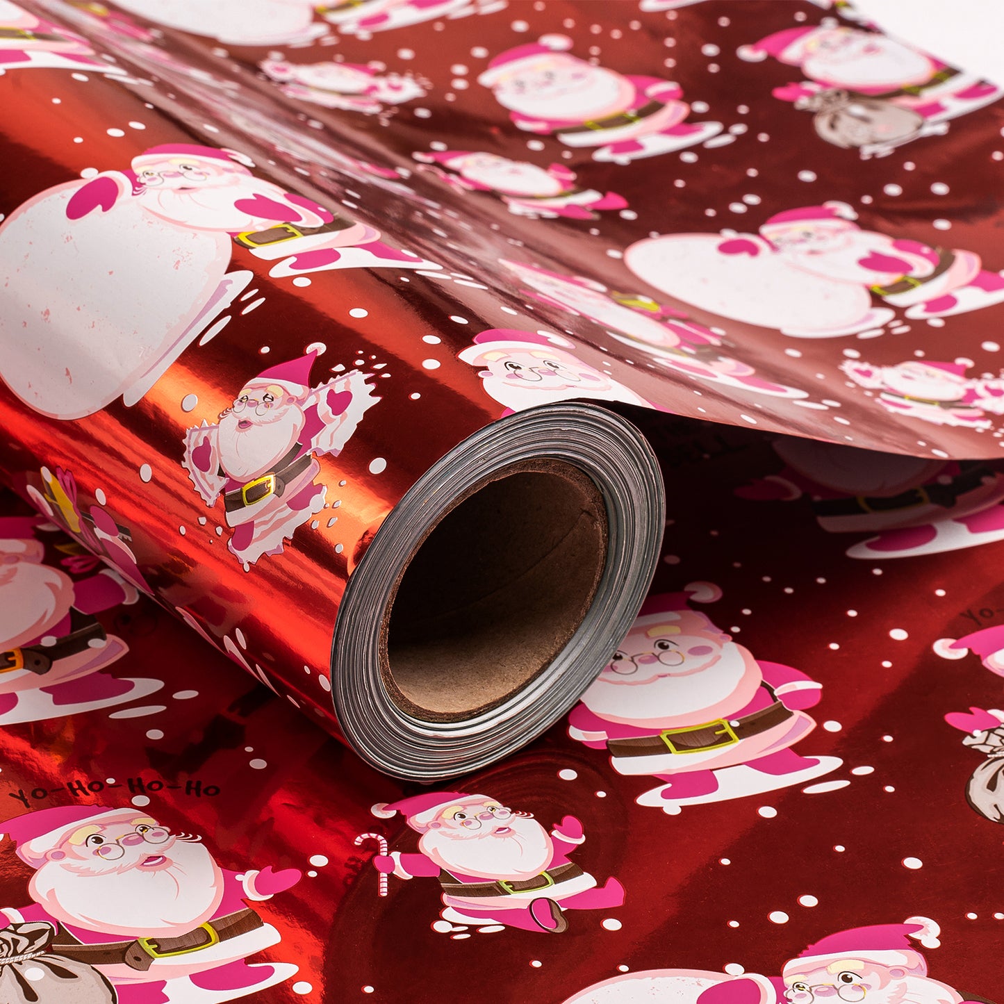 Santa Clauds in Red Foil Christmas Wrapping Paper Roll Wholesale Ream