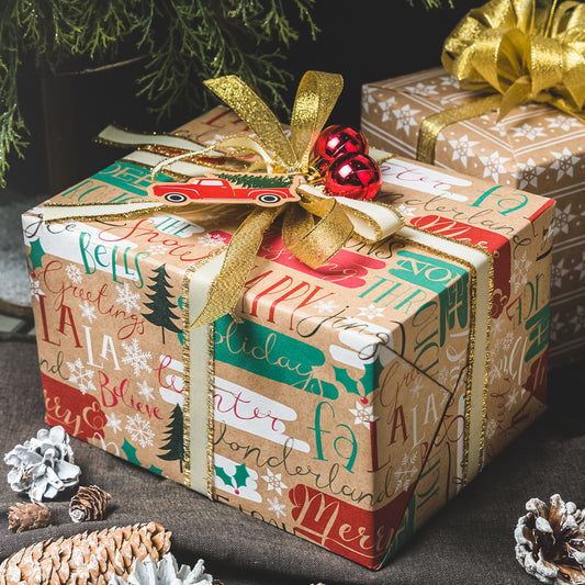 Seasons Greeting Christmas Kraft Wrapping Paper Roll RUSPEPA Wholesale Ream