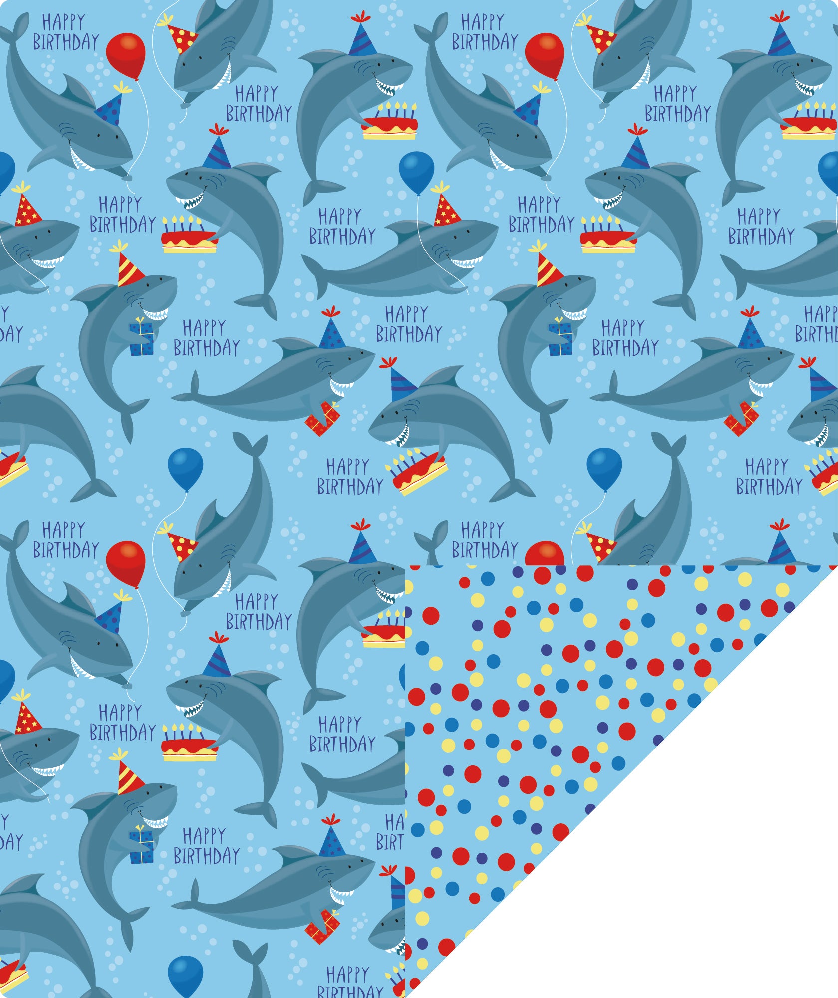 Shark Birthday Blue Wrapping Paper with Colorful Polka Dot Packing Paper Supply Wrapaholic
