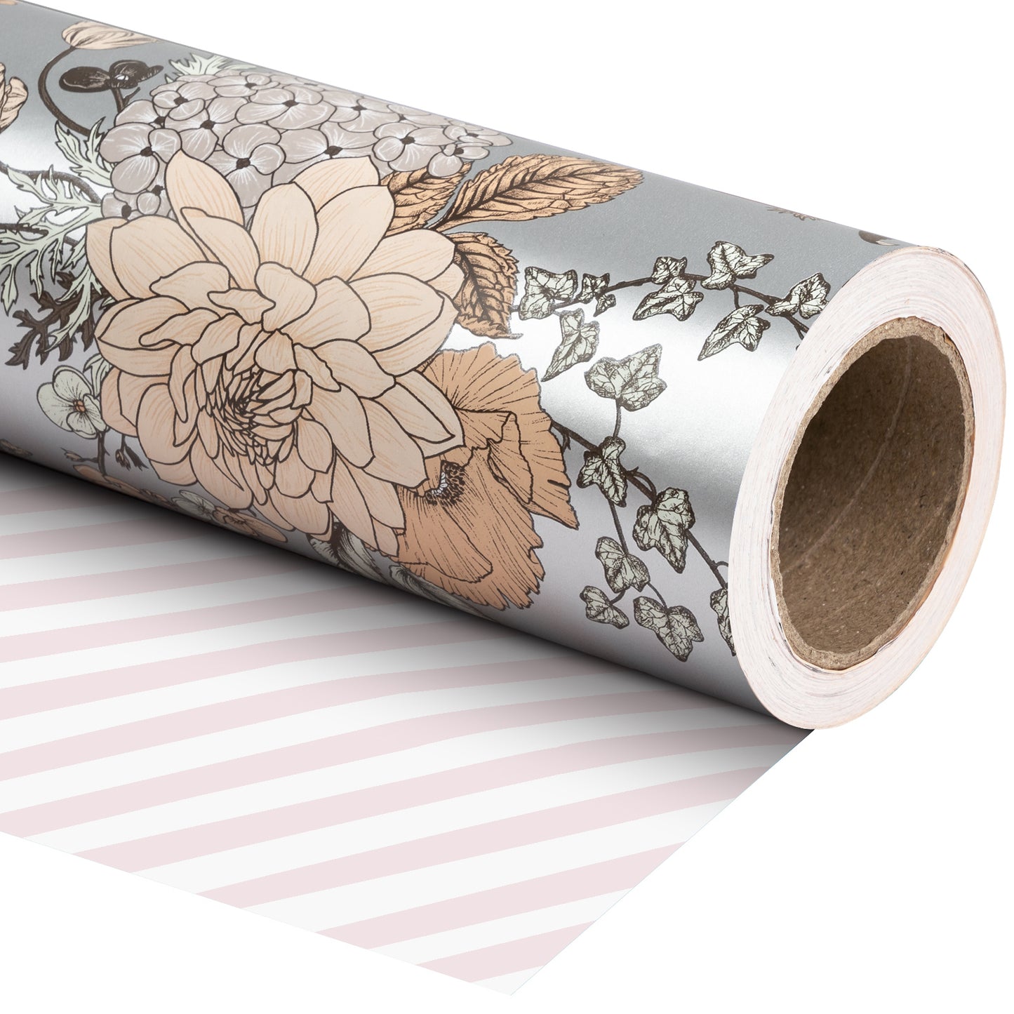 Sketch Floral Wrapping Paper Silver Color Stripe Jumbo Roll Wholesale