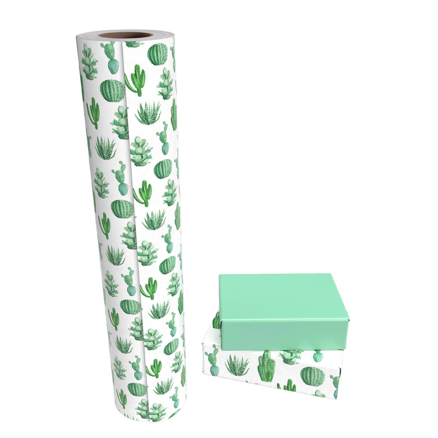 Watercolor Cactus Wrapping Paper with Mint Color Packing Paper Supply Wrapaholic