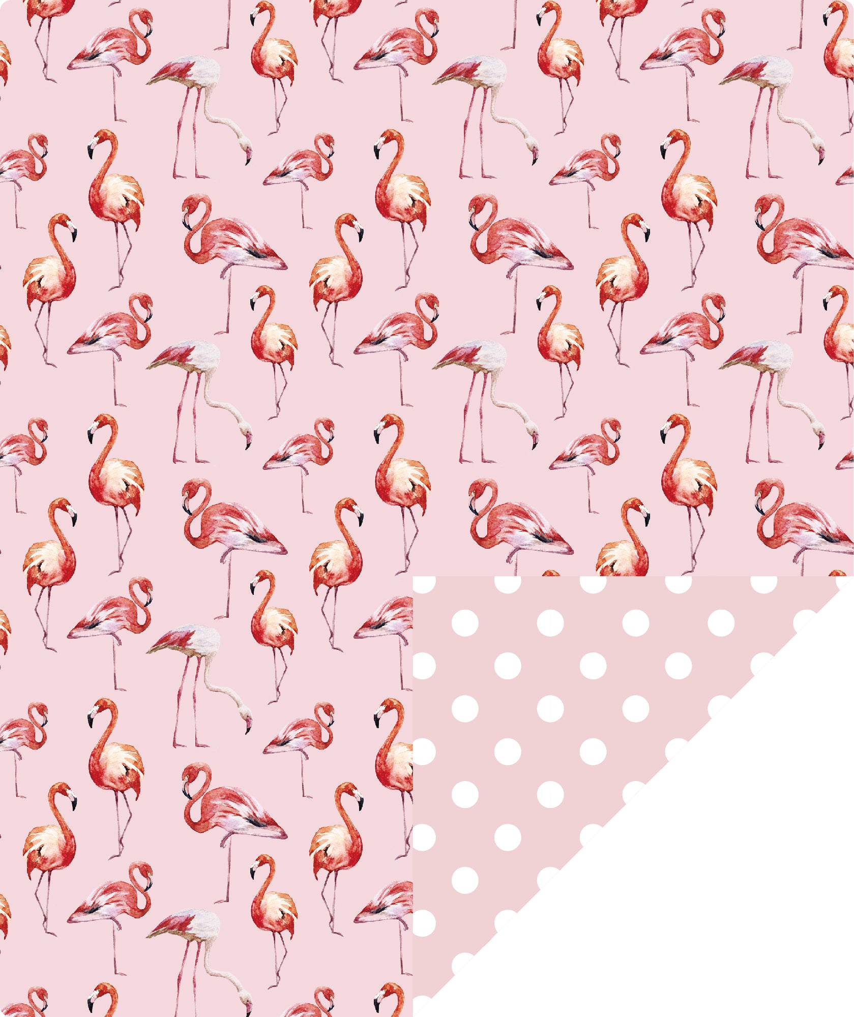 Watercolor Pink Flamingo Wrapping Paper with Pink Polka Dot Jumbo Roll Wholesale Wrapaholic