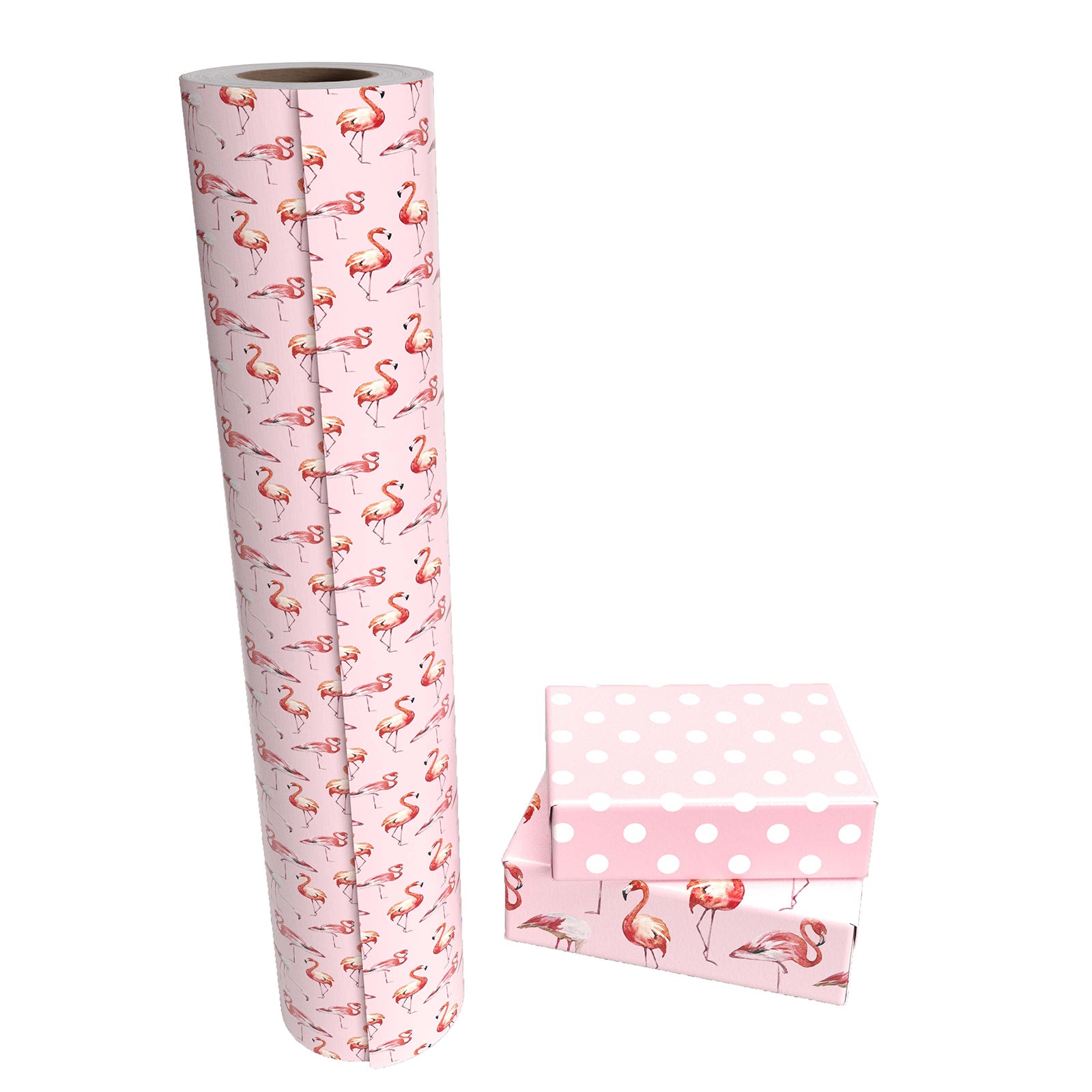 Watercolor Pink Flamingo Wrapping Paper with Pink Polka Dot Jumbo Roll Wholesale Wrapaholic