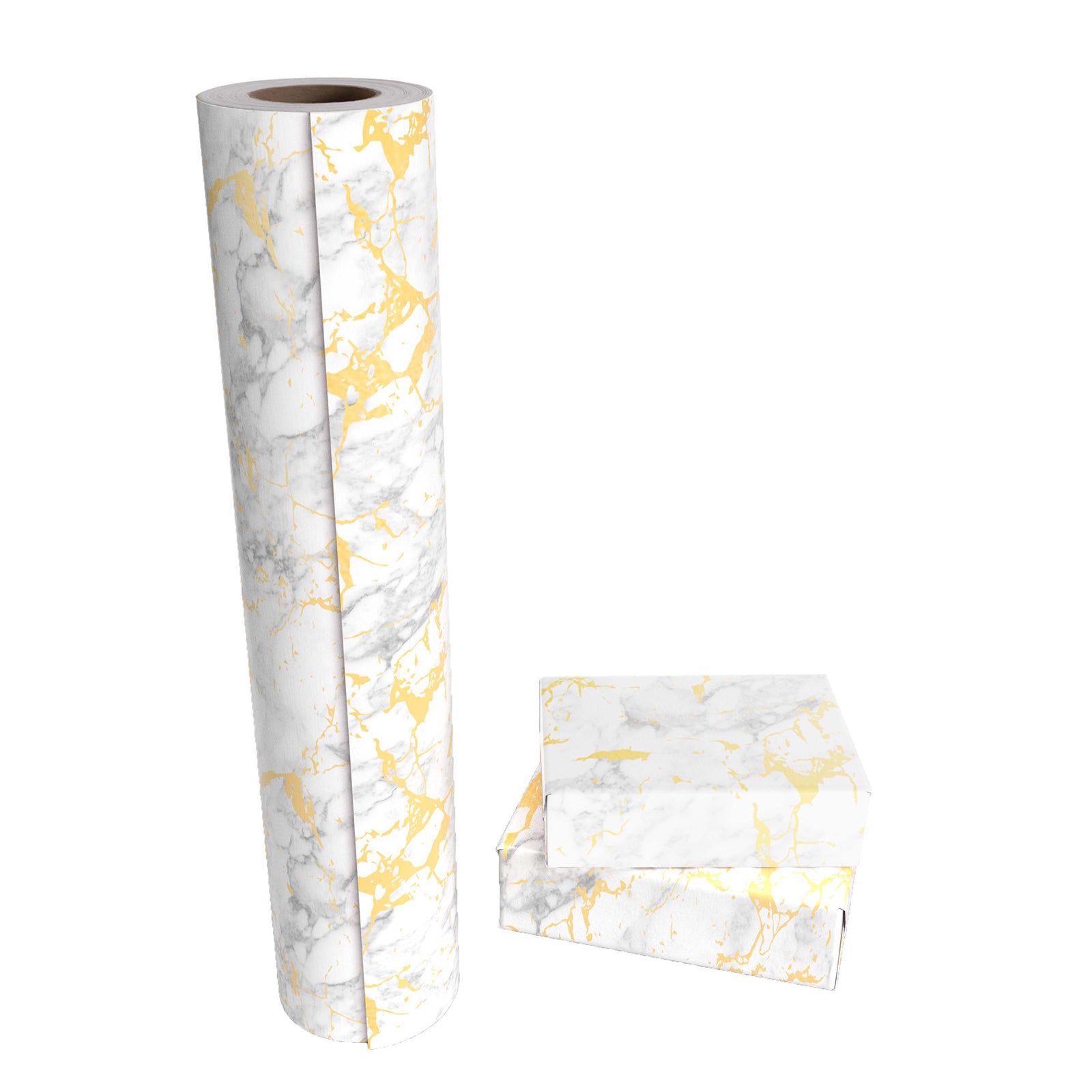 White & Gold Marble Hot Stamping Wrapping Paper with Cut Lines Jumbo Roll Wholesale