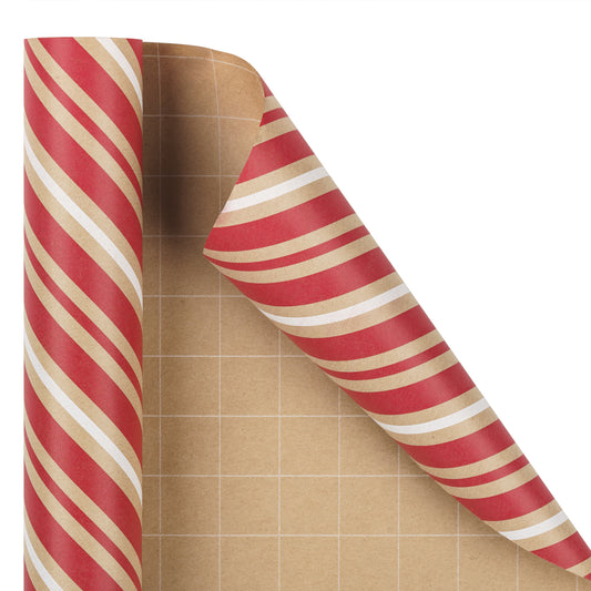White & Red Diagonal Stripe Christmas Kraft Wrapping Paper Roll RUSPEPA Wholesale Ream