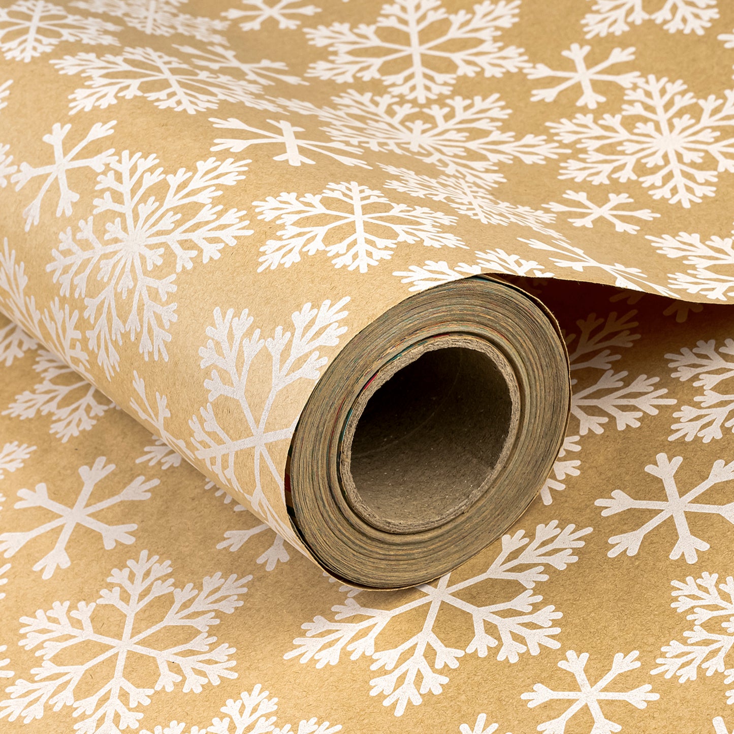 White Snow Flake Christmas Kraft Wrapping Paper with Cut Line on Reverse