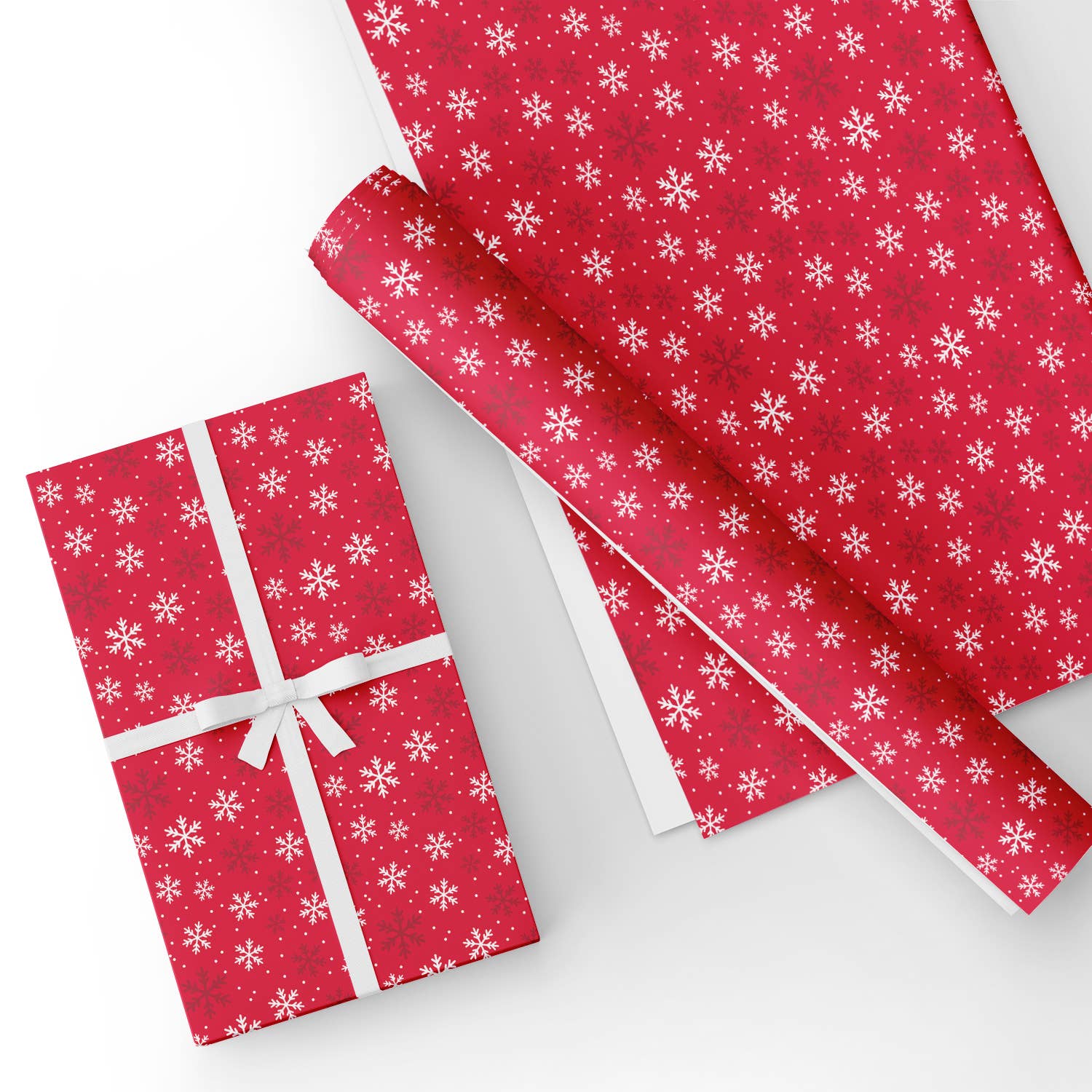 White and Red Snowflakes Flat Wrapping Paper Sheet Wholesale Wraphaholic