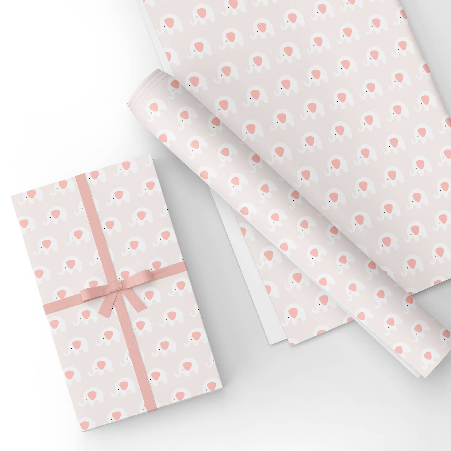 Baby Girl Pink Elephants Flat Wrapping Paper Sheet Wholesale Wraphaholic