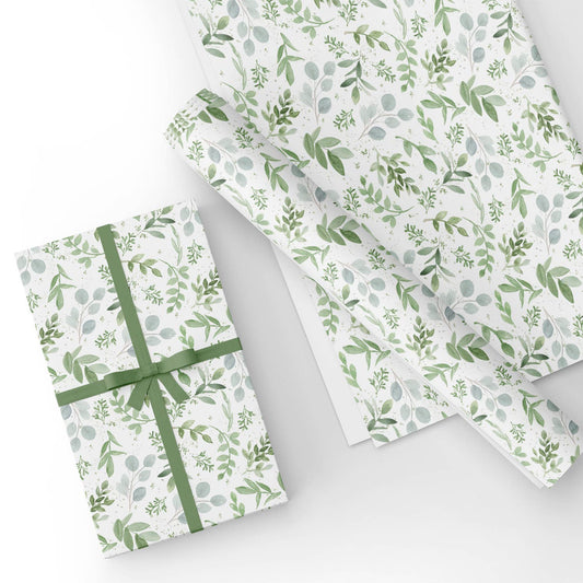 Watercolor Green Leaves Flat Wrapping Paper Sheet Wholesale Wraphaholic