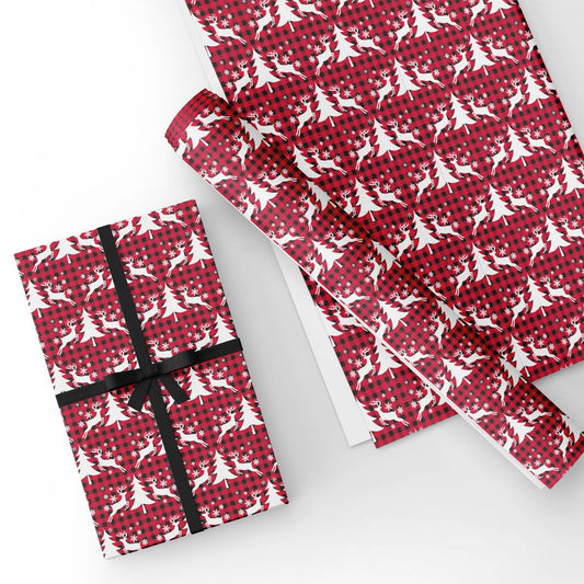 Red Black Buffalo Reindeer Flat Wrapping Paper Sheet Wholesale Wraphaholic