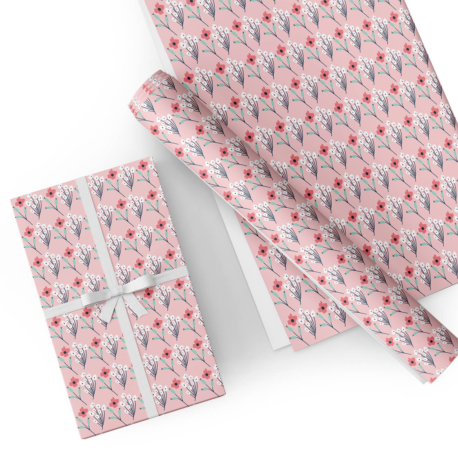 Pink Flowers Bloom Flat Wrapping Paper Sheet Wholesale Wraphaholic