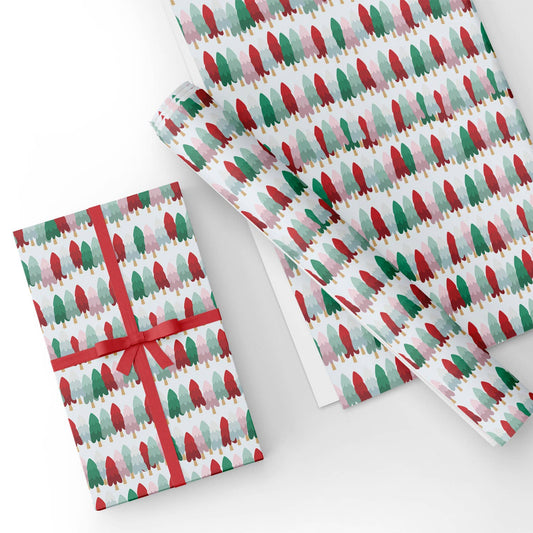 Pink Green and Red Christmas Tree Flat Wrapping Paper Sheet Wholesale Wraphaholic