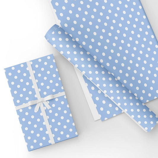 White Dot in Light Blue Flat Wrapping Paper Sheet Wholesale Wraphaholic
