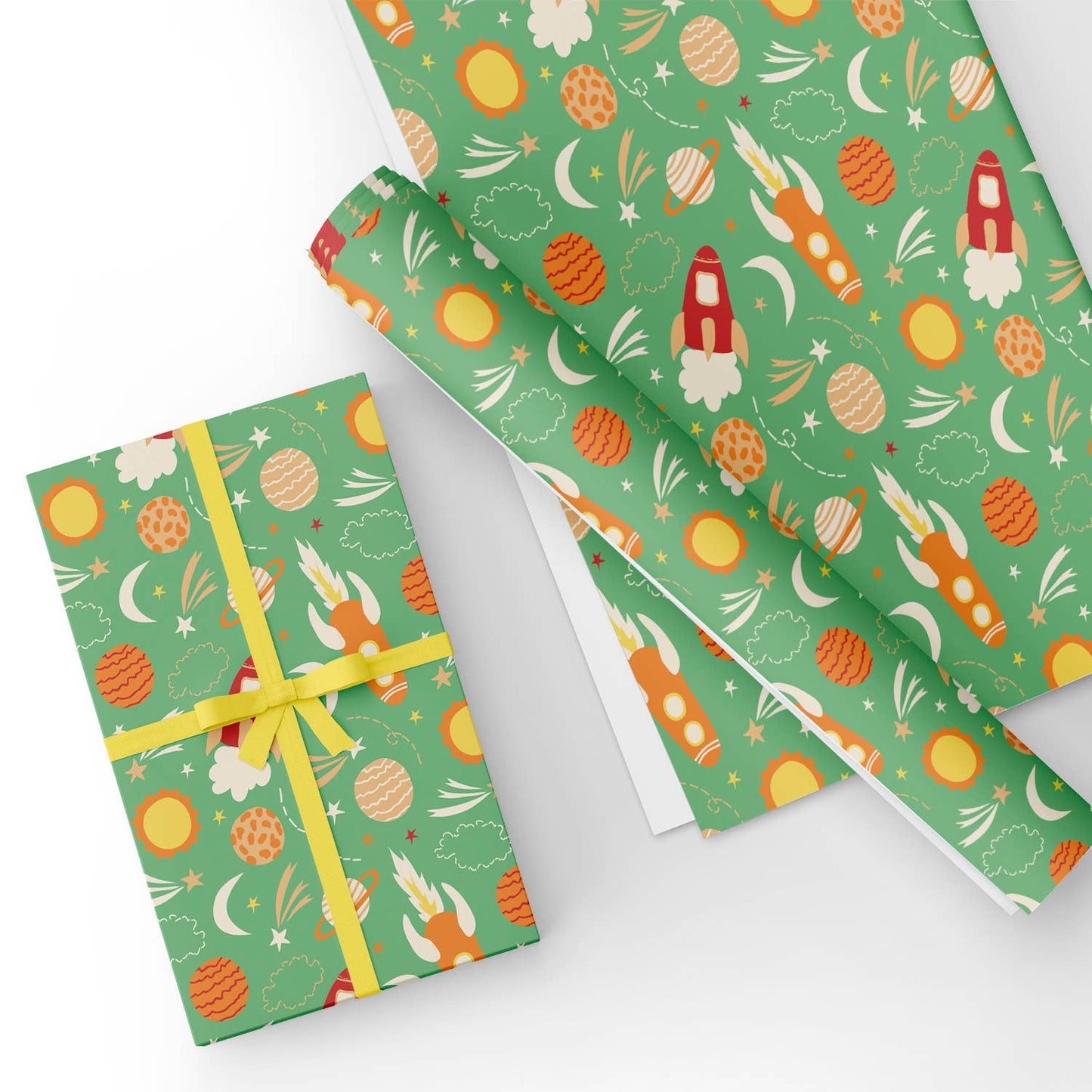 Space Rockets Flat Wrapping Paper Sheet Wholesale Wraphaholic